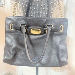 Michael Kors Black Leather Shoulder Bag with Gold Accents